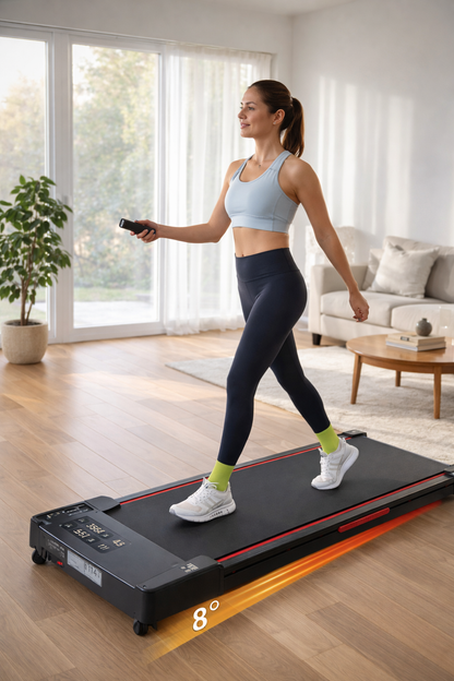 Briskir Walking Pad Treadmill with 8° Incline, Remote Control 2.5HP Portable Compact Treadmill for Home, LED Display